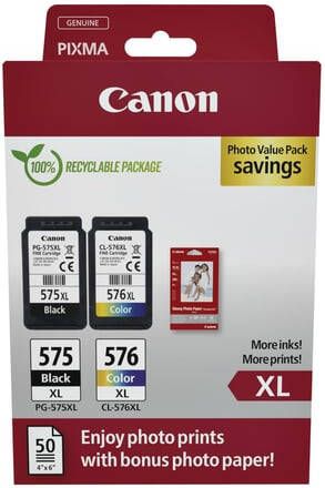 Canon photo value pack 1 x PG-575XL + 1 x CL-576XL 300 400 pagina&apos;s OEM 5437C006 4 kleuren