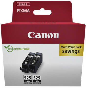Canon PGI-525PG BK inktcartridge zwart standard capacity 2 x 19ml 2 x 339 paginas 2-pack blister zonder alarm