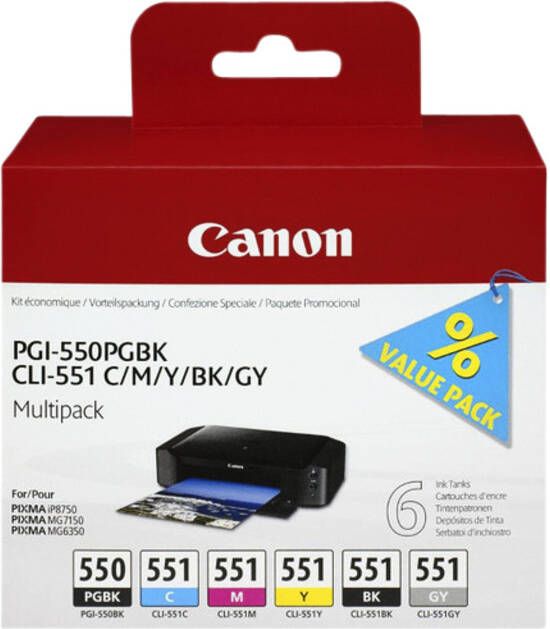 Canon Inktcartridge PGI-550 + CLI-551 zwart + 4 kleuren