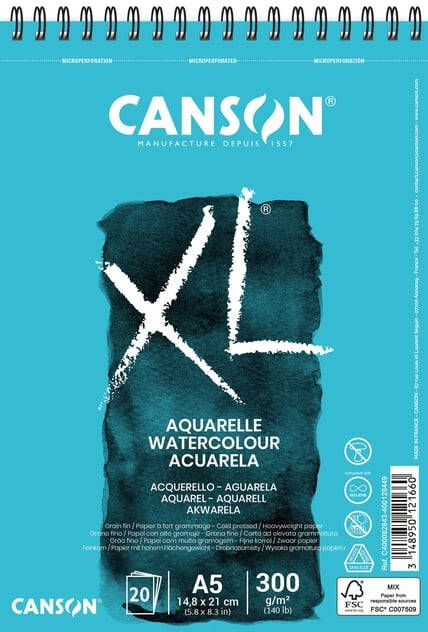 Canson Aquarelblok XL Aquarelle A5 20V 300gr spiraal