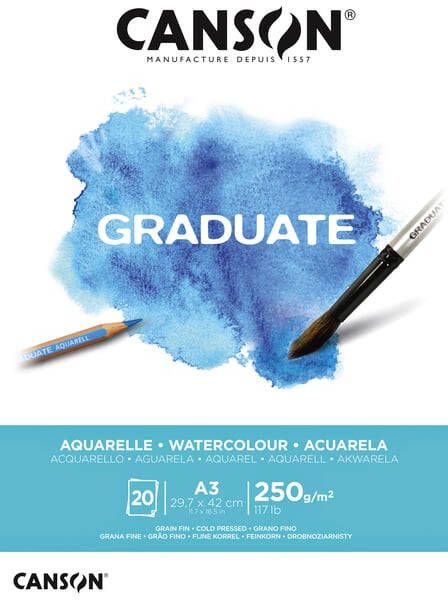 Canson Aquarelpapier Graduate Watercolour 20vel 250gr A3 natuurlijk wit