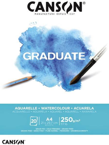Canson Aquarelpapier Graduate Watercolour 20vel 250gr A4 natuurlijk wit