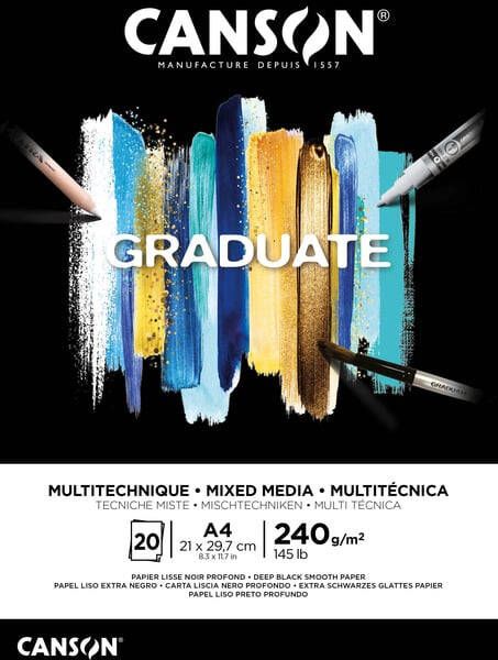 Canson Tekenblok Graduate Mixed Media black paper A4 20vel 240gr