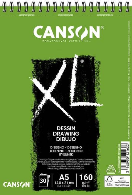 Canson Tekenblok XL dessin A5 30 vel 160gr spiraal