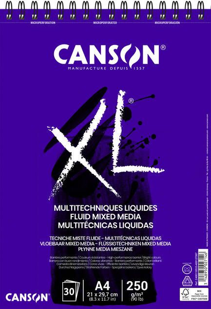 Canson Tekenblok XL Fluid Mixed Media A4 30vel 250gr