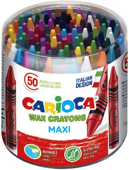 Carioca waskrijt Wax Maxi plastic pot met 50 stuks in geassorteerde kleuren