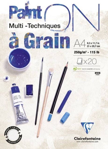 Clairefontaine Tekenblok Paint On A4 gekorreld 20 vel 250gr