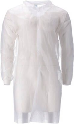 CMT Bezoekersjas L non-woven drukknopen 104cm lang PP wit 100 stuks