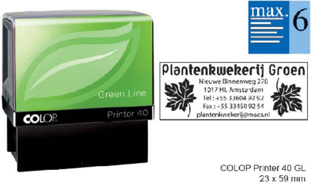 Colop Tekststempel 40 green line personaliseerbaar 6regels 59x23mm