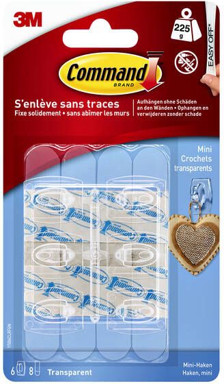 Command decohaak small draagvermogen 225 gram transparant blister van 6 stuks