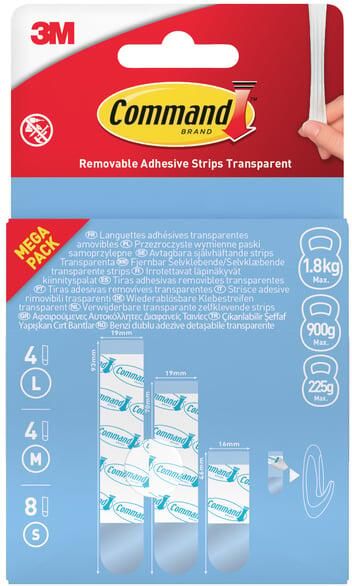 Command bevestigingsstrips 8 large 4 medium 4 small transparant blister van 16 stuks - Foto 2