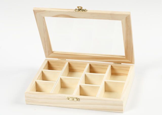 Creativ Company Doos 15.5x20.5x3.5cm hout met glazen deksel