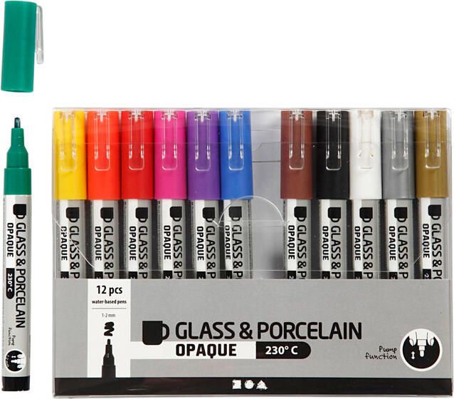 Creativ Company Glas- & Porseleinstiften 1-2mm set Ã  12 kleuren