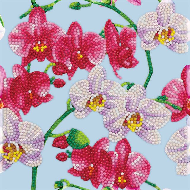 Crystal Art Diamondpainting Kaart watercolor Orchids 18x18cm