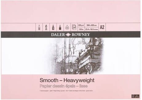 Daler-Rowney Tekenpapier Smooth Heavyweight 220gr A2 natuurlijk wit