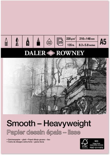 Daler-Rowney Tekenpapier Smooth Heavyweight 220gr A5 natuurlijk wit