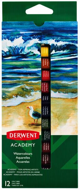 Derwent waterverf Academy 12 ml blister van 12 tubes in geassorteerde kleuren