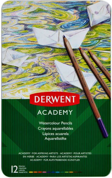 Derwent aquarelpotlood Academy blik van 12 stuks in geassorteerde kleuren