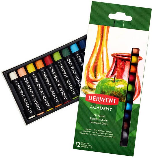 Derwent oliepastels Academy blister van 12 stuks in geassorteerde kleuren - Foto 2