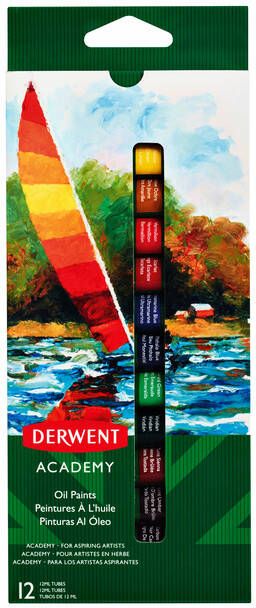 Derwent olieverf Academy 12 ml blister van 12 tubes in geassorteerde kleuren