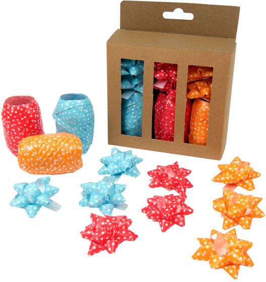 IG design Krullint en strik rood oranje blauw 12 stuks