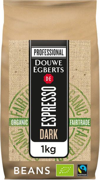 Douwe Egberts Koffie espresso bonen dark roast Organic&Fairtrade 1kg