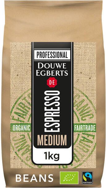 Douwe Egberts Koffie espresso bonen medium roast Organic en Fairtrade 1kg