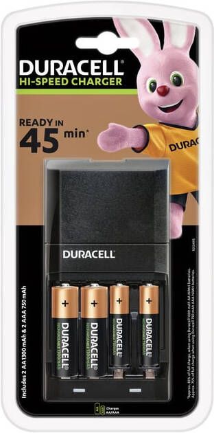 Duracell batterijlader Hi-Speed Advanced Charger inclusief 2 AA en 2 AAA batterijen op blister