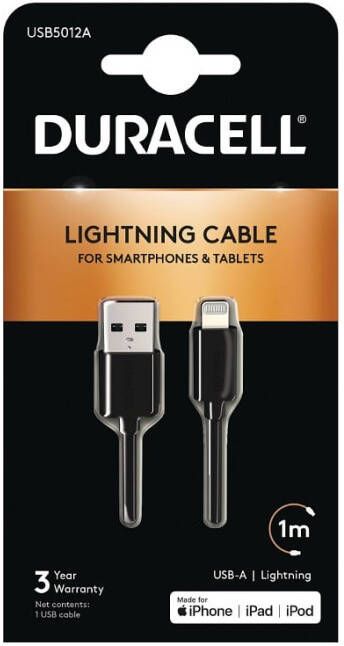 Duracell USB5012A Lightning-kabel 1 m Zwart
