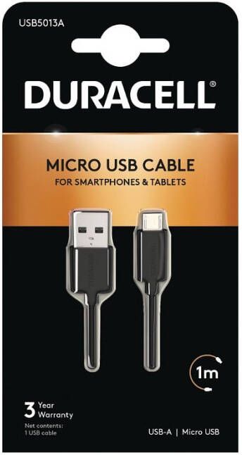 Duracell USB5013A USB-kabel 2.0 1 m USB A Micro-USB B Zwart