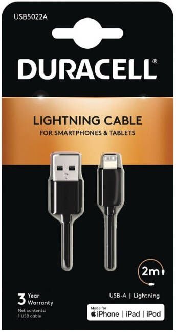 Duracell USB5022A Lightning-kabel 2 m Zwart