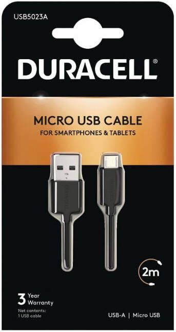 Duracell USB5023A USB-kabel 2 m USB A Micro-USB A Zwart