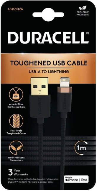 Duracell USB7012A Lightning-kabel Zwart