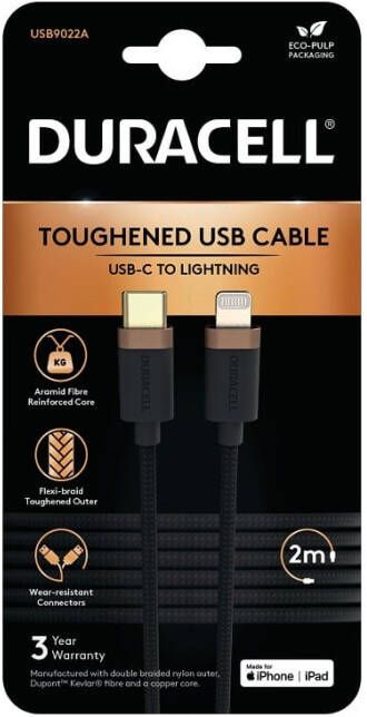 Duracell USB9022A Lightning-kabel Zwart
