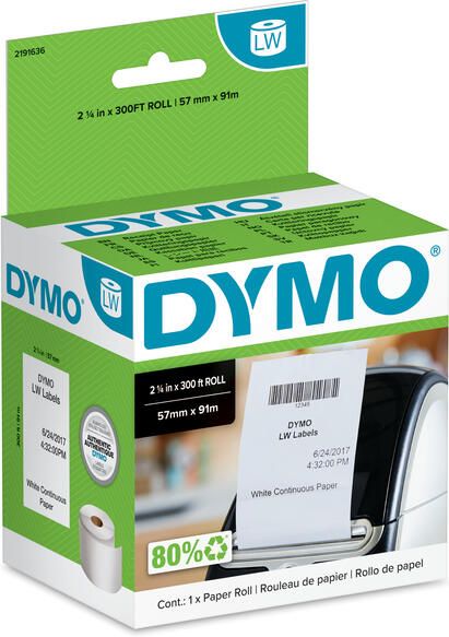 Dymo Papierrol LabelWriter doorlopend 57mmx91m 1 rol wit