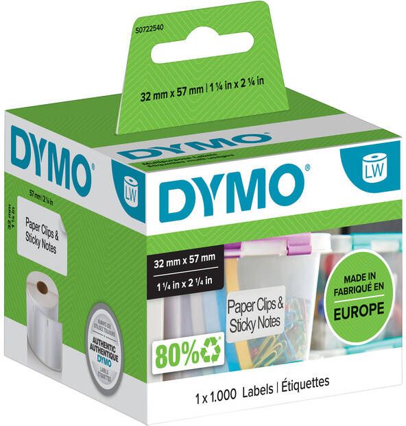 Dymo etiketten LabelWriter ft 57 x 32 mm verwijderbaar wit 1000 etiketten