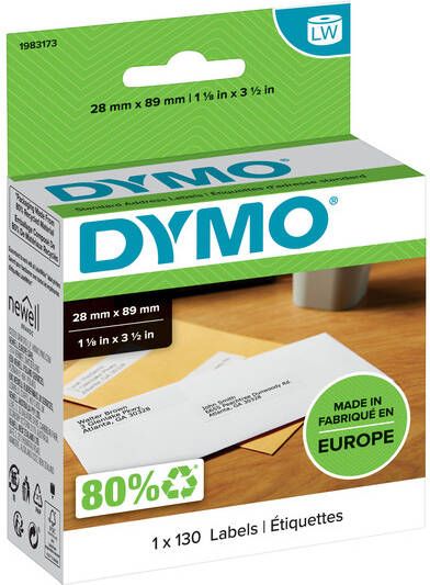 Dymo Etiket labelwriter 19831 28mmx89mm adres rol Ã  130 stuks