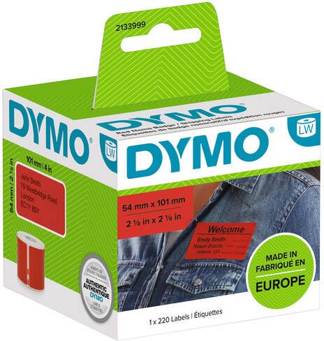 Dymo Etiket labelwriter 2133399 54mmx101mm badge zwart rood rol Ã  220 stuks