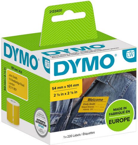 Dymo Etiket labelwriter 2133400 54mmx101mm badge zwart geel rol Ã  220stuks