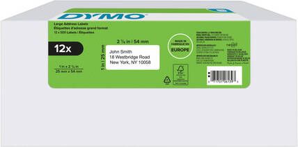 Dymo Etiket labelwriter 2177563 25mmx54mm adres wit doos Ã  12 rol Ã  500 stuks