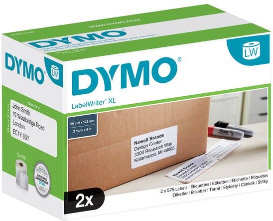 Dymo Etiket LabelWriter 5XL verzendlabel 59x102mm 2 rollen Ã¡ 575 stuks wit