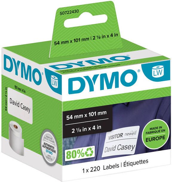 Dymo Etiket 99014 labelwriter 54x101mm adreslabel badge 220stuks
