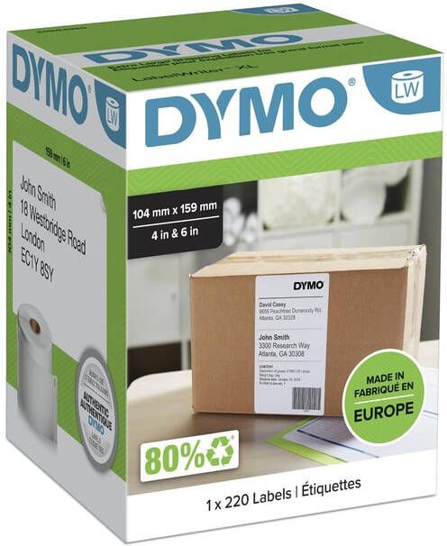 Dymo Etiket LabelWriter 5XL verzendlabel 104x159mm 1 rol Ã¡ 220 stuks wit