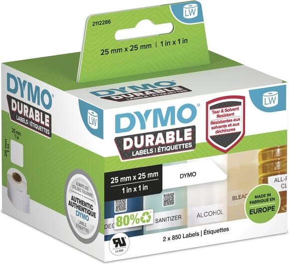 Dymo Etiket LabelWriter industrieel 25x25mm 2 rollená 850 stuks wit