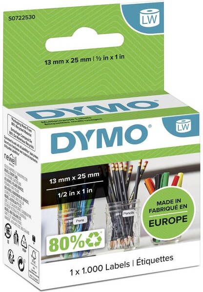 Dymo etiketten LabelWriter ft 13 x 25 mm verwijderbaar wit 1000 etiketten