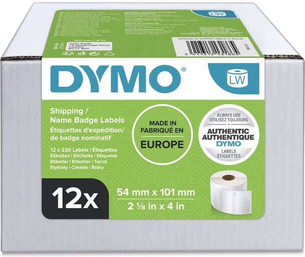 Dymo Value Pack: etiketten LabelWriter ft 101 x 54 mm wit doos van 12 x 220 etiketten