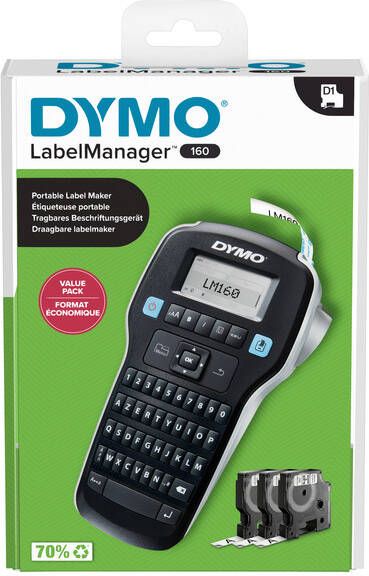 Dymo LabelManager 160 Value Pack: 3 x D1 tape zwart op wit 12 mm + 1 x LabelManager 160P azerty