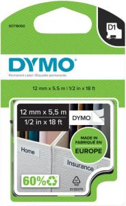 Dymo Labeltape 16955 D1 718060 12mmx5.5m poly zwart op wit