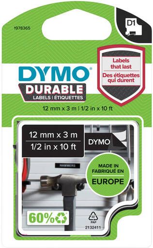 Dymo Labeltape LabelManager D1 polyester 12mm wit op zwart