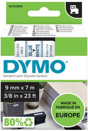 Dymo Labeltape 40914 D1 720690 9mmx7m Blauw op wit